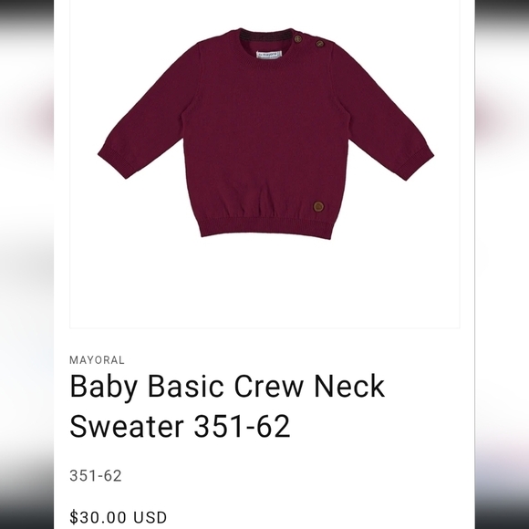 Mayoral Baby Basic Maroon Crewneck Sweater ~ sz 6 mo - Picture 1 of 6